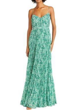 Monique Lhuillier Sylvia Pleated Chiffon Gown spotted Jade size 8 NWT